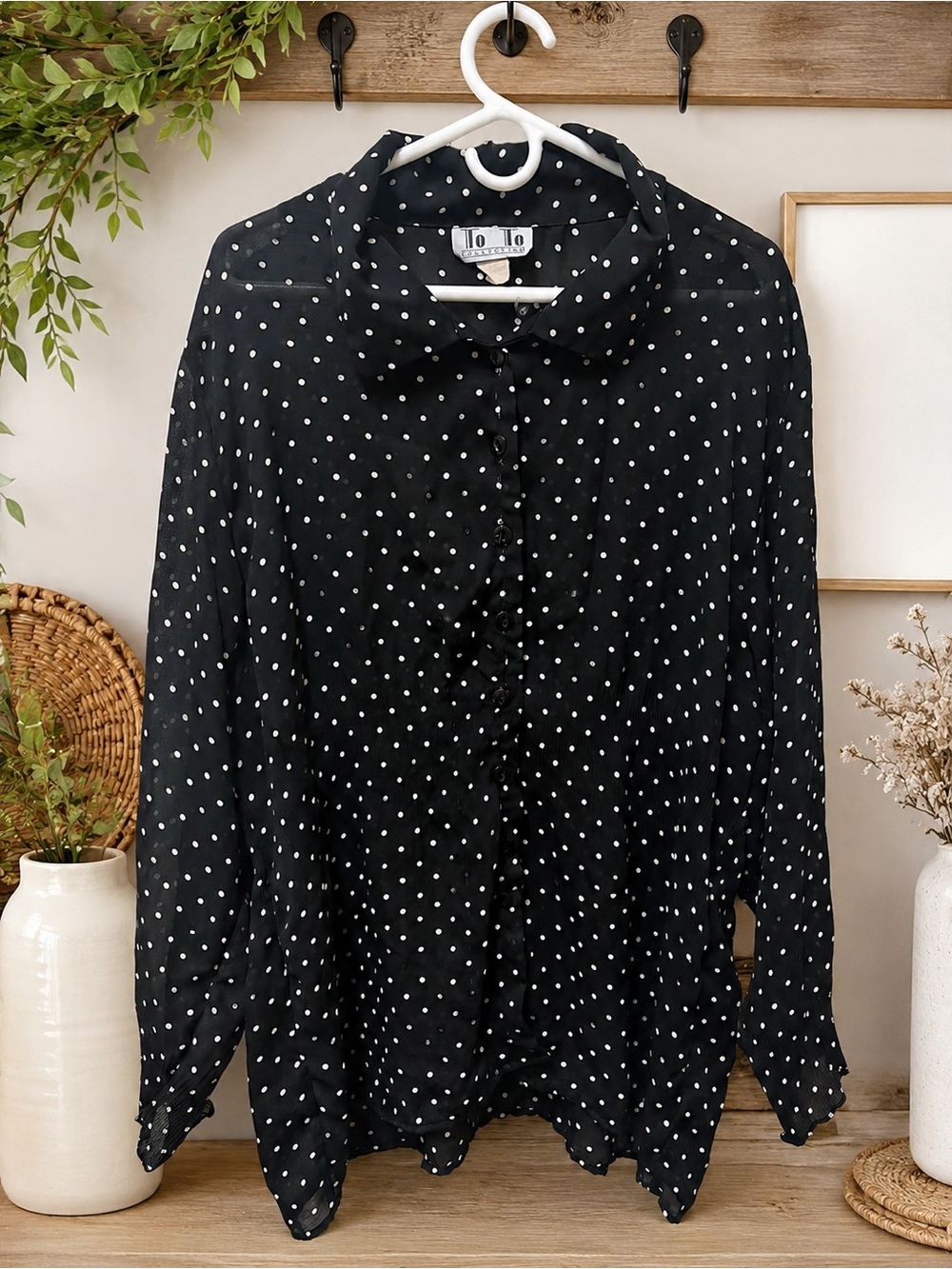 Black Polka Dot Button-Up Blouse